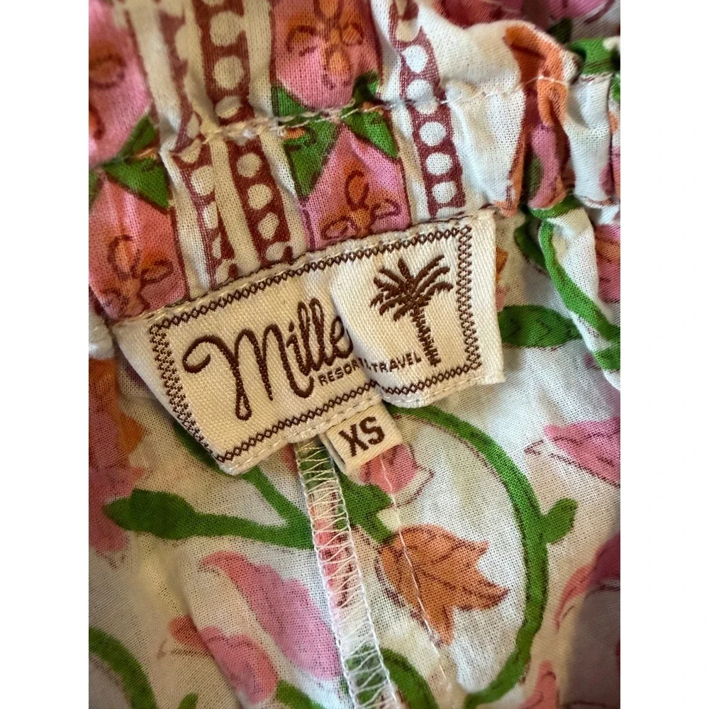 Mille Resort‎ Travel Floral Block Print Paperbag Waist Shorts Pink Green XS